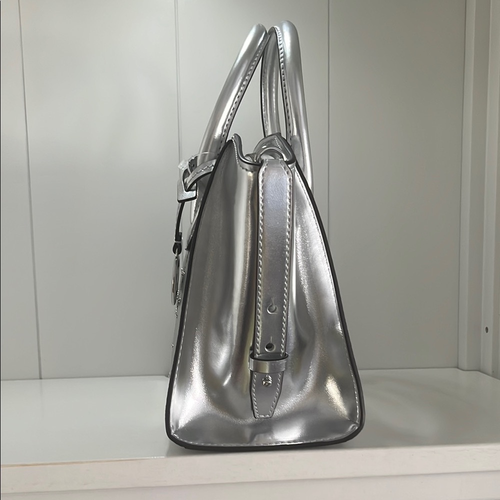 Avril Small Metallic Studded Patchwork & Signature Logo Satchel-NWT - Picture 4 of 9